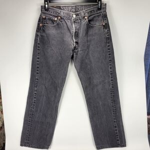 Levis 501 Vintage 90s Black Faded Button Fly Jeans Pants Mens 34x34 (32x28) USA